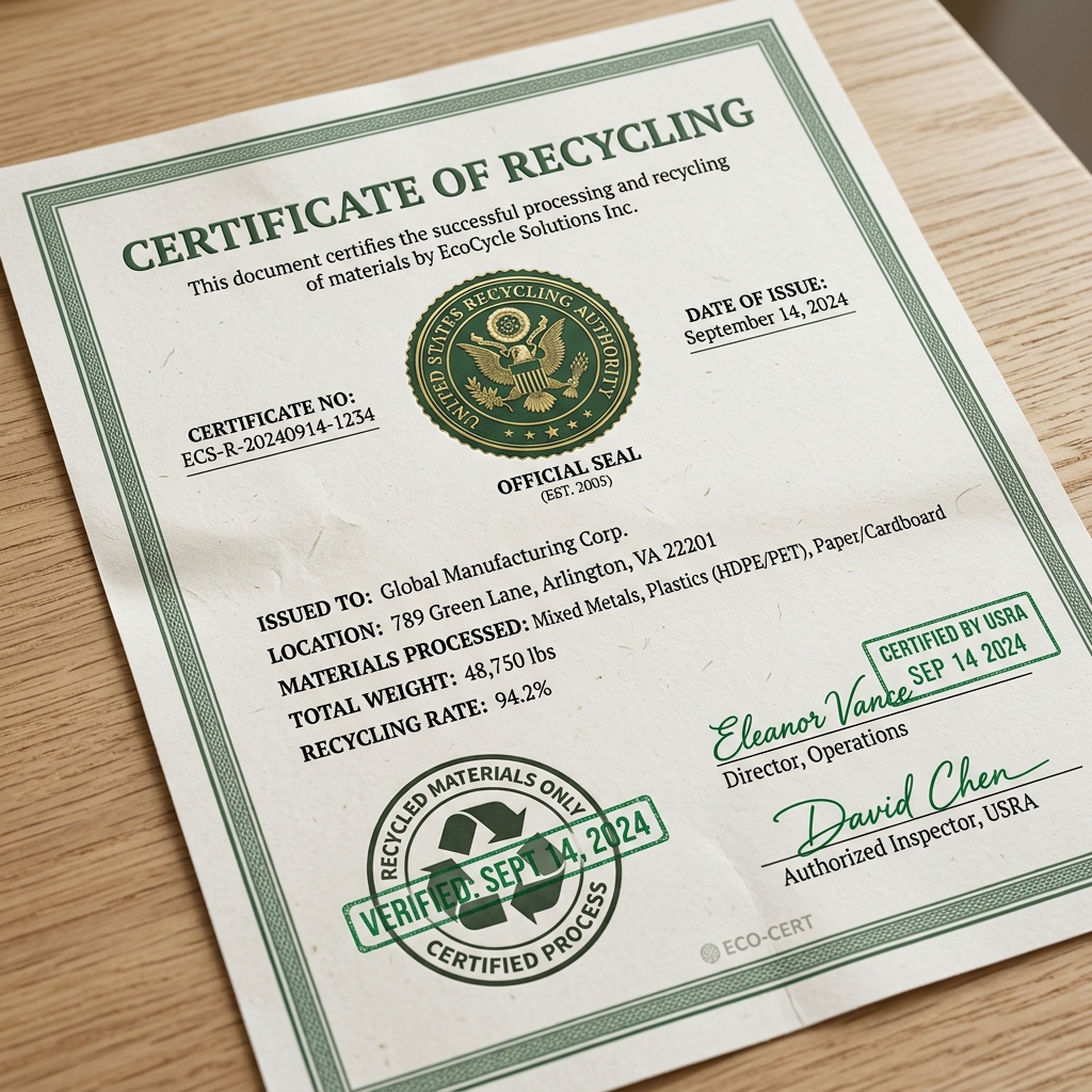 Official Certificate of Recycling document
